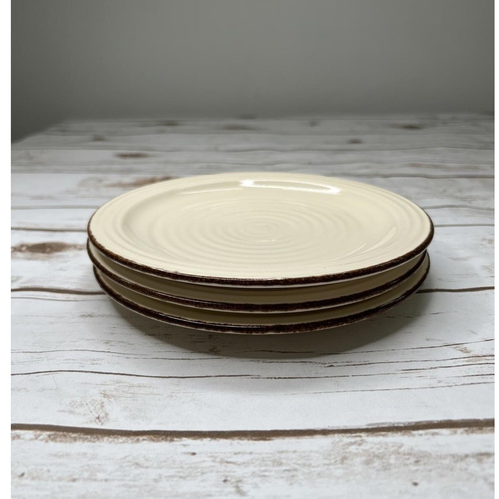Artimino Villa Cortona Cream 8.25" Salad Plates Brown Rim Ironstone Set of 3